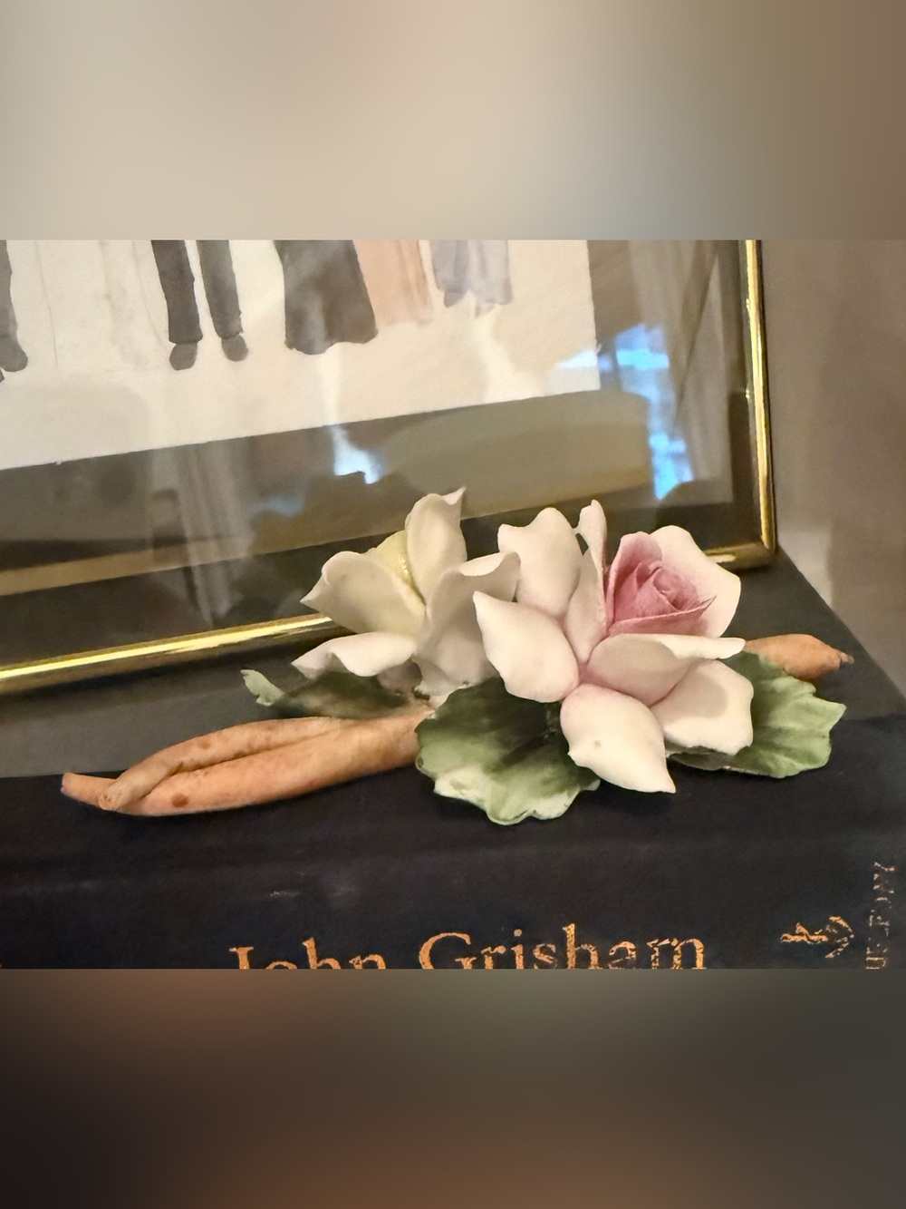 Vintage Capodimonte Porcelain Rose Figurine / Floral Sculpture